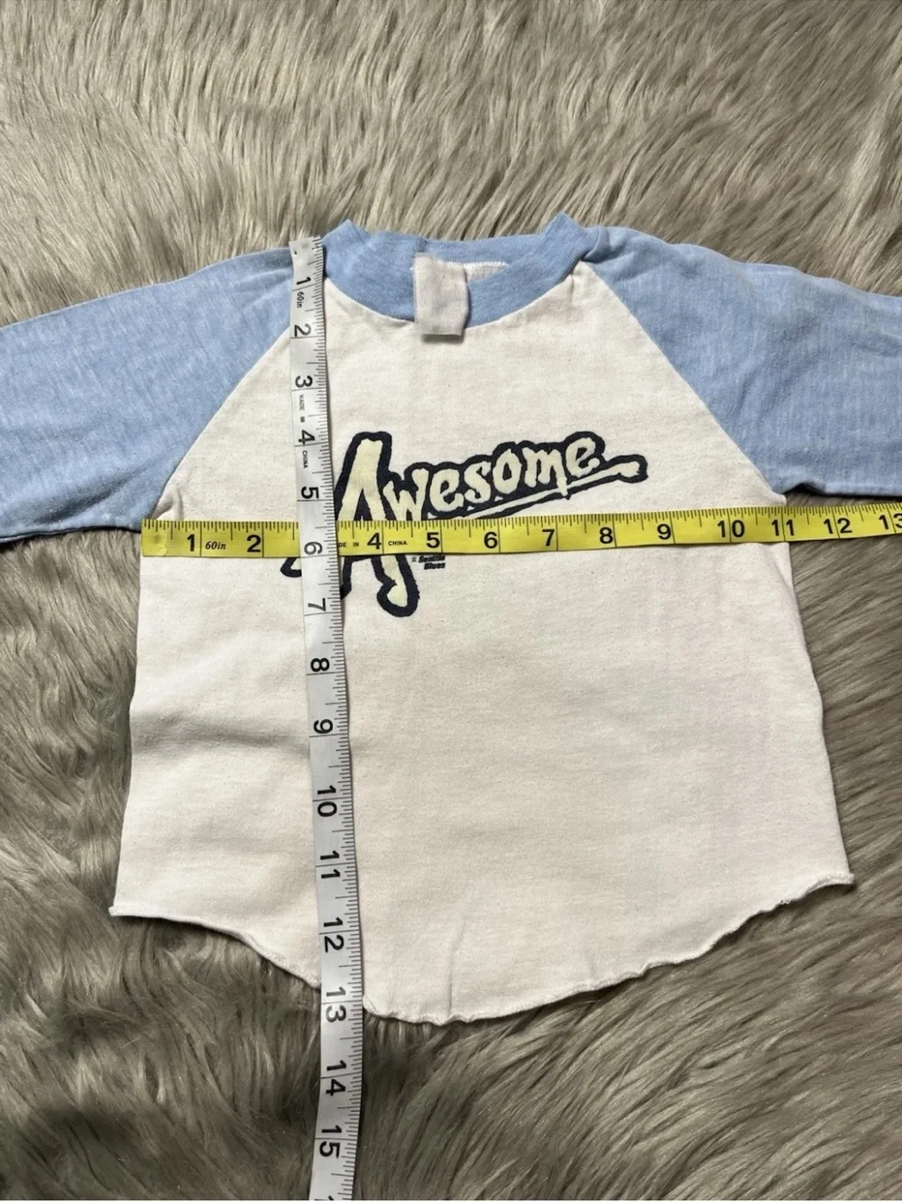 Vintage 80s Children’s Blue White Awesome Baseball Shirt